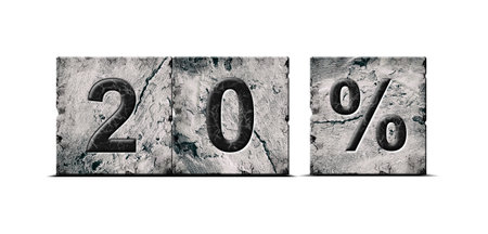 20 percent. Words on stone blocks. isolated on white background. Design element.Trade. business. background.の写真素材