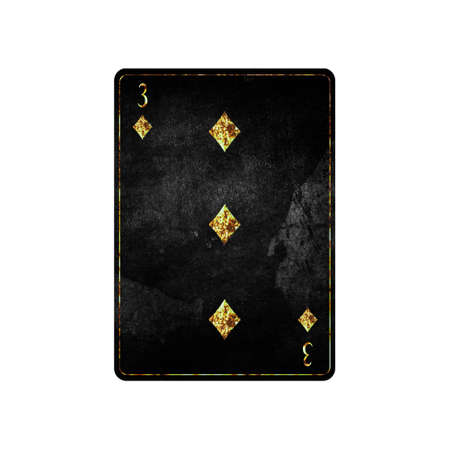 Three of Diamonds, grunge card isolated on white background. playing cards. design element. Gambling.の写真素材