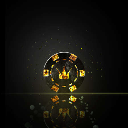Vintage, grunge poker chip, Crown, on a black background. reflection. Poker Gambling Backgroundの写真素材