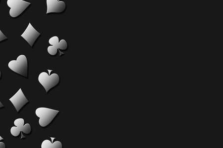 Different card suits, on a black background. copyspace. Place for text. Gambling concept. 3D ILLUSTRATION. backgroundの写真素材