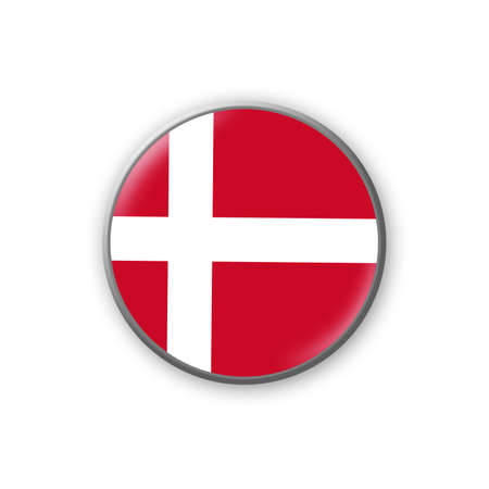 Denmark flag. Round badge in the colors of the Denmark flag. isolated on white background. design element. 3D illustration. Signs and symbols.の写真素材