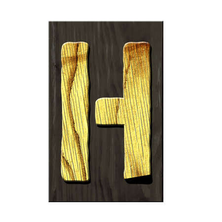 Letter H. Alphabet made of letters, made of wood, on a dark wooden plank. isolated on white background. Education. design element.の写真素材