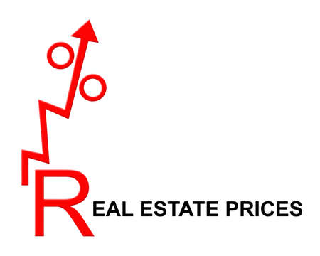 Concept of rising prices for real estate prices. real estate prices. growth chart. Red arrow with percent up. isolated on white background. copyspace. business. background.の写真素材
