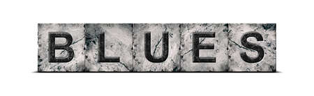 blues. Word on stone blocks. isolated on white background. design element. musical style. Direction in music. music.の写真素材