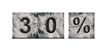 30 percent. Words on stone blocks. isolated on white background. Design element.Trade. business. background.の写真素材