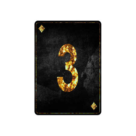 digital three. Alphabet on vintage playing cards. isolated on white background. design element.の写真素材