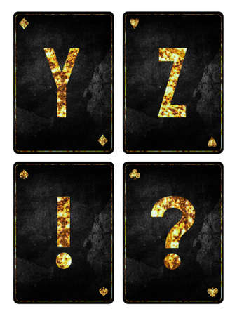 Set of letters Y, Z, Alphabet on vintage playing cards. isolated on white background. design element.の写真素材