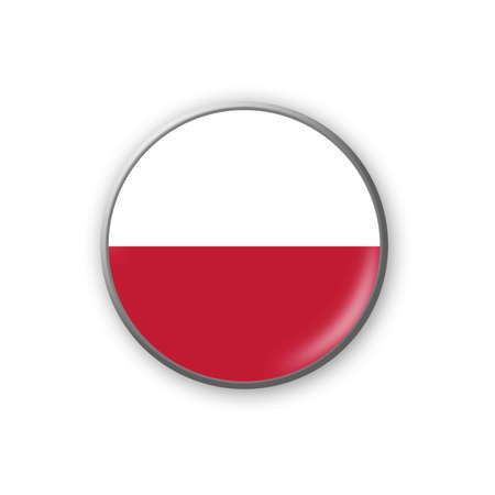 Poland flag. Round badge in the colors of the Poland flag. Isolated on white background. Design element. 3D illustration. Signs and symbols.の写真素材