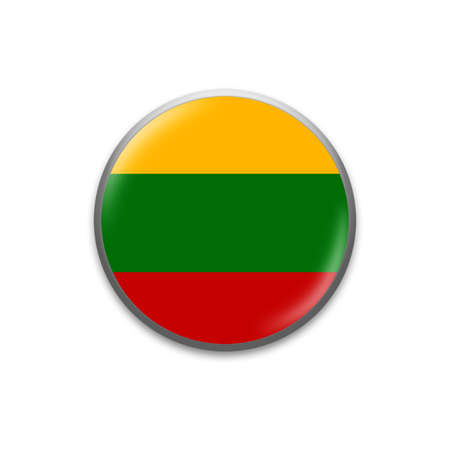 Lithuania flag. Round badge in the colors of the Lithuania flag. Isolated on white background. Design element. 3D illustration. Signs and symbols.の写真素材