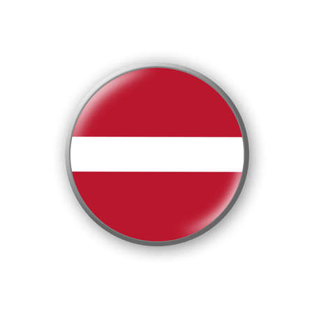 Latvia flag. Round badge in the colors of the Latvia flag. Isolated on white background. Design element. 3D illustration. Signs and symbols.の写真素材