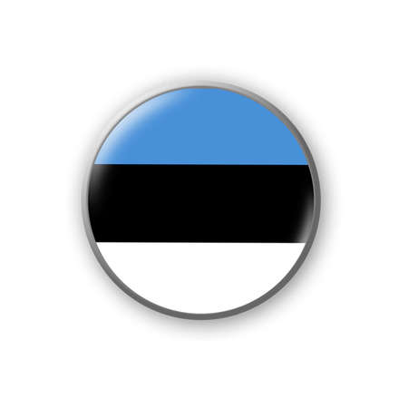 Estonia flag. Round badge in the colors of the Estonia flag. Isolated on white background. Design element. 3D illustration. Signs and symbols.の写真素材