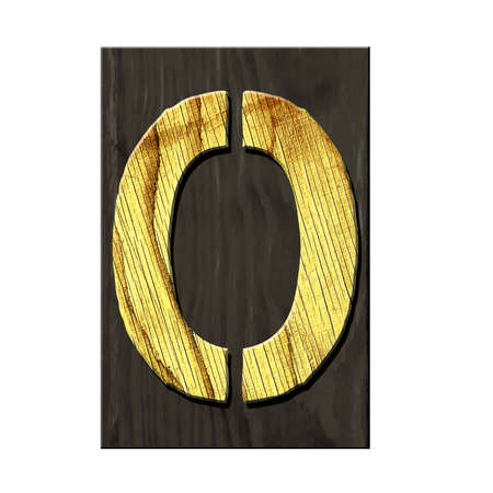 Letter O. Alphabet made of letters, made of wood, on a dark wooden plank. Isolated on white background. Education. Design element.の写真素材