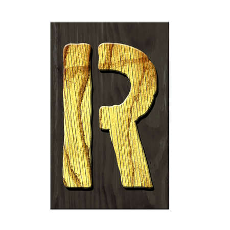 Letter R. Alphabet made of letters, made of wood, on a dark wooden plank. Isolated on white background. Education. Design element.の写真素材