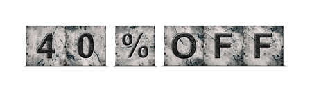 40 percent off. Words on stone blocks. Isolated on white background. Design element.Trade. Business. Background.の写真素材