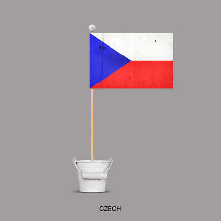Grunge Flag of Czech Republic on a stick, in a small bucket. Isolated on a gray background. Signs and symbols. Flags.Design element.の写真素材