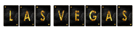 Las Vegas, words, from alphabet on vintage playing cards, isolated on a white background. Casino. Design element. Gambling Background.の写真素材