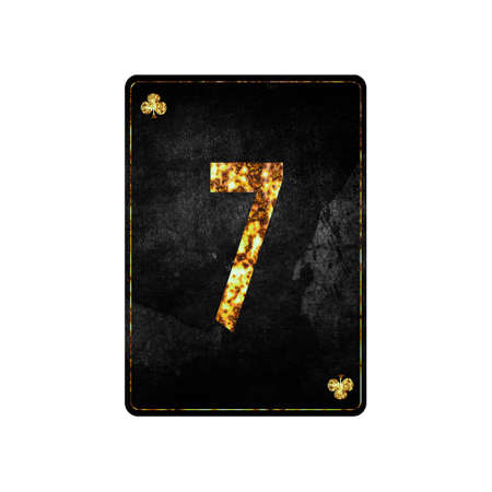 Digit seven. Alphabet on vintage playing cards. Isolated on white background. Design element.の写真素材