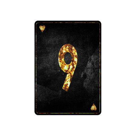 Digit nine. Alphabet on vintage playing cards. Isolated on white background. Design element.の写真素材
