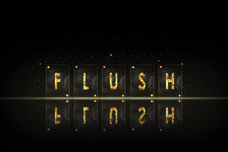 Flush, word, from alphabet on vintage playing cards. on a black background.Reflection. Glow. Casino. Gambling Background.の写真素材