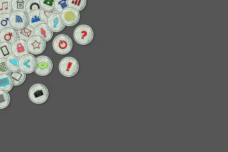 Social media concept. Social icons on round stones, on a gray background. copy space. Place for text. Communication. Background.の写真素材
