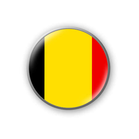 Belgium flag. Round badge in the colors of the Belgium flag. Isolated on white background. Design element. 3D illustration. Signs and symbols.の写真素材