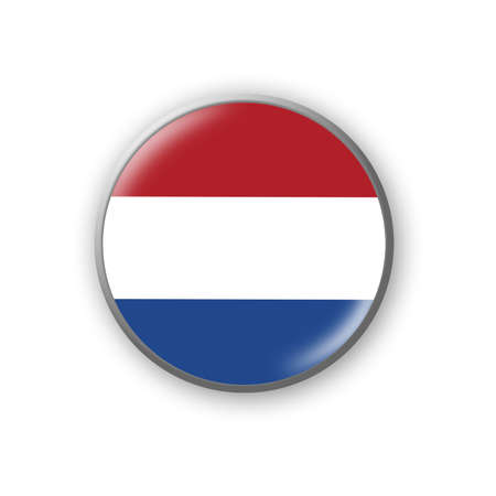 Netherlands flag. Round badge in the colors of the Netherlands flag. Isolated on white background. Design element. 3D illustration. Signs and symbols.の写真素材