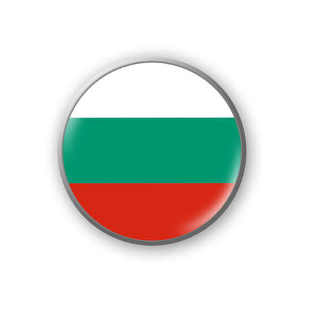 Bulgaria flag. Round badge in the colors of the Bulgaria flag. Isolated on white background. Design element. 3D illustration. Signs and symbols.の写真素材
