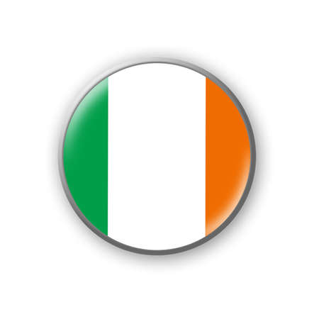 Ireland flag. Round badge in the colors of the Ireland flag. Isolated on white background. Design element. 3D illustration. Signs and symbols.の写真素材