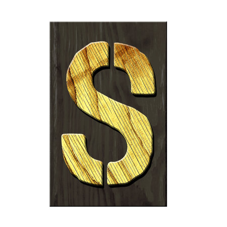 Letter S. Alphabet made of letters, made of wood, on a dark wooden plank. Isolated on white background. Education. Design element.の写真素材