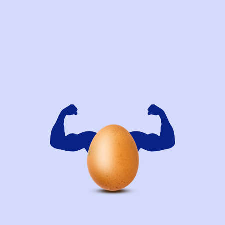 Chicken egg with biceps. Protein source. Sport. Healthy food. Diet. Proper nutrition Lifestyleの写真素材