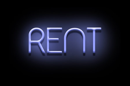 Rent. Neon sign is isolated on a black background. Trade. Business. Design element.の写真素材