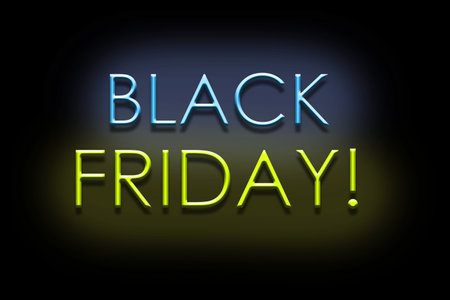 Black Friday. Neon sign is isolated on a black background. Trade. Business. Design element. Backgroundの写真素材