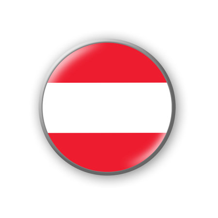 Austria flag. Round badge in the colors of the Austria flag. Isolated on white background. Design element. 3D illustration. Signs and symbols.の写真素材