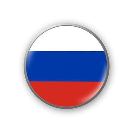 Russia flag. Round badge in the colors of the Russia flag. Isolated on white background. Design element. 3D illustration. Signs and symbols.の写真素材