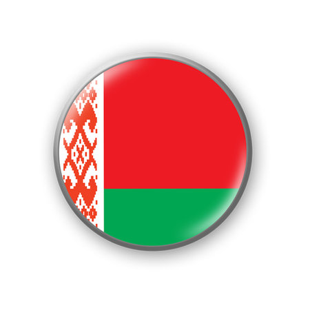 Belarus flag. Round badge in the colors of the Belarus flag. Isolated on white background. Design element. 3D illustration. Signs and symbols.の写真素材