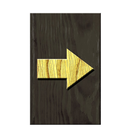 Arrow Right. Alphabet made of letters, made of wood, on a dark wooden plank. Isolated on white background. Education. Design element.の写真素材