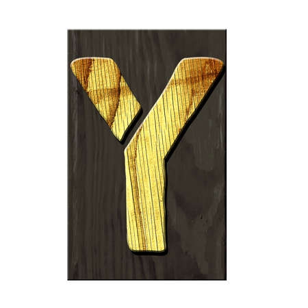Letter Y. Alphabet made of letters, made of wood, on a dark wooden plank. Isolated on white background. Education. Design element.の写真素材