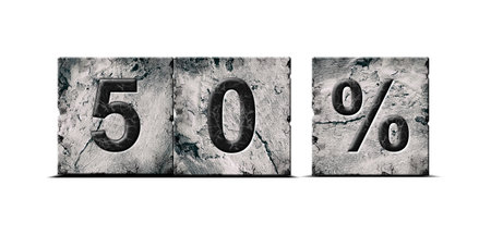 50 percent. Words on stone blocks. Isolated on white background. Design element.Trade. Business. Background.の写真素材