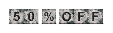 50 percent off. Words on stone blocks. Isolated on white background. Design element.Trade. Business. Background.の写真素材