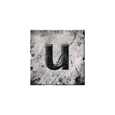 Letter u. Alphabet on stone blocks. Lowercase. Isolated on white background. Education. Design element.の写真素材