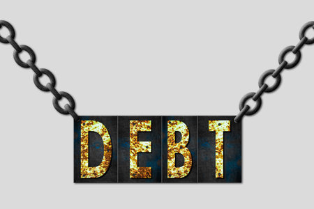 Duty. Word from rusty letters, hanging on a chain, isolated on a gray background. Business. Background.の写真素材