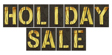 Holiday Sales. Word from wooden letters. Isolated on white background. Seasonal sales. Holidays. Business. Finance. Design element Backgroundの写真素材
