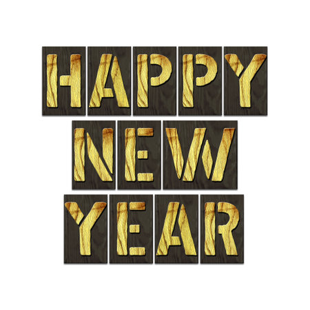 Happy New Year. Word from wooden letters isolated on white background. Holidays. Background.の写真素材