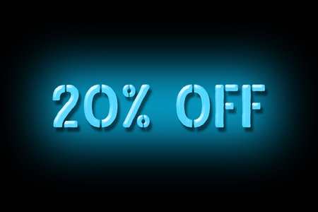 20 percent off. Neon sign isolated on a black background. Trade. Business. Discounts. Seasonal discounts. Design element Backgroundの写真素材