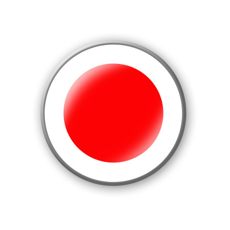 Japan flag. Round badge in the colors of the Japan flag. Isolated on white background. Design element. 3D illustration. Signs and symbols.の写真素材