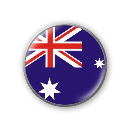 Australia flag. Round badge in the colors of the Australia flag. Isolated on white background. Design element. 3D illustration. Signs and symbols.の写真素材