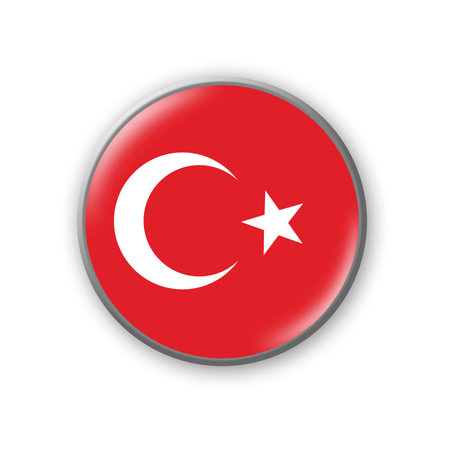 Turkey flag. Round badge in the colors of the Turkey flag. Isolated on white background. Design element. 3D illustration. Signs and symbols.の写真素材