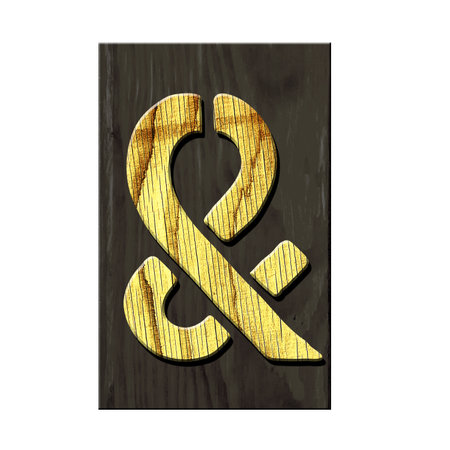 Sign. And. Alphabet made of letters, made of wood, on a dark wooden plank. Isolated on white background. Education. Design element.の写真素材