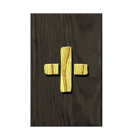 Sign. Plus. Alphabet made of letters, made of wood, on a dark wooden plank. Isolated on white background. Education. Design element.の写真素材