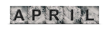 April, word on an alphabet on stone blocks, isolated on white background. Month of the year concept.の写真素材